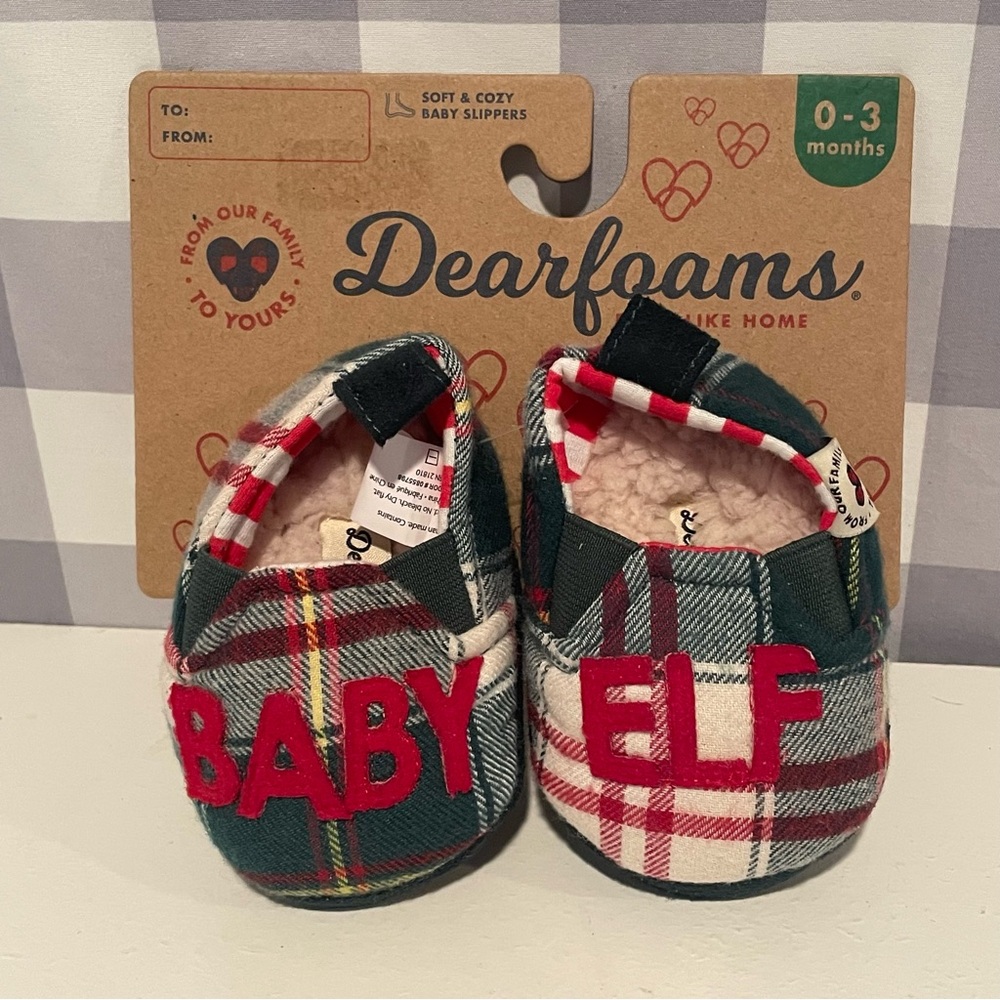 Dearfoams Baby Elf Plaid Slippers - Green and Red